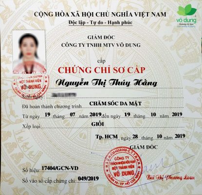 Chứng Chỉ Sơ Cấp Nghề Sở Thương Binh Và Xã Hội chung chi so cap cham soc da truong vo dung
