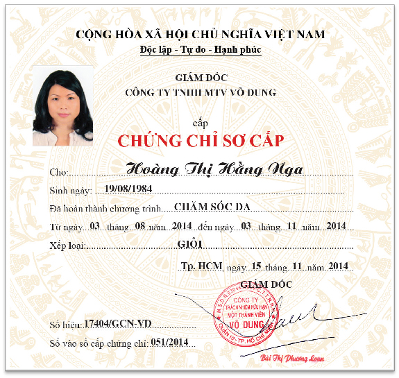 Chứng chỉ sơ cấp nghề Chăm sóc da
