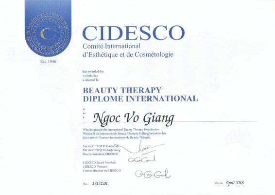 Bằng Cấp Diploma International Từ Tổ Chức CIDESCO van bang diploma to chuc cidesco
