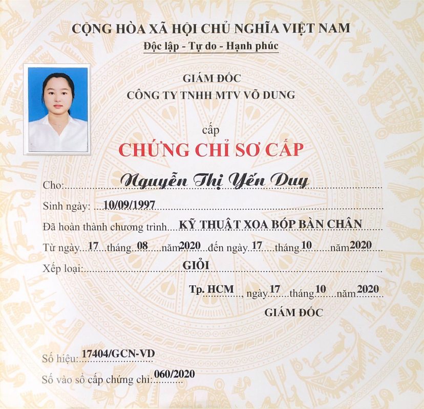 Chứng chỉ sơ cấp nghề kỹ thuật xoa bóp bàn chân